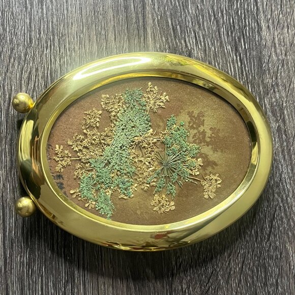 MCM Pressed Dried Wildflower Floral Leave Brass Framed-Hawaiian Floral - Picture 8 of 10